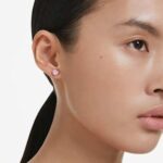 Solitaire stud earrings Round cut, Pink, Rhodium plated - Image 2