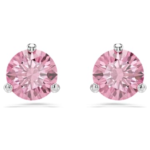 Solitaire stud earrings Round cut, Pink, Rhodium plated