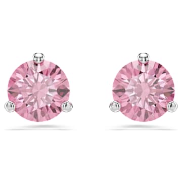 solitaire-stud-earrings-round-cut-pink-rhodium-plated-swarovski-5717577 Solitaire stud earrings Round cut, Pink, Rhodium plated - Image 1