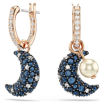 Sublima drop earrings Crystal pearl, Asymmetrical design, Moon, Multicoloured, 18K rose gold finish