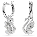 Swan drop earrings, Mixed cuts, Swan, White, Rhodium plated