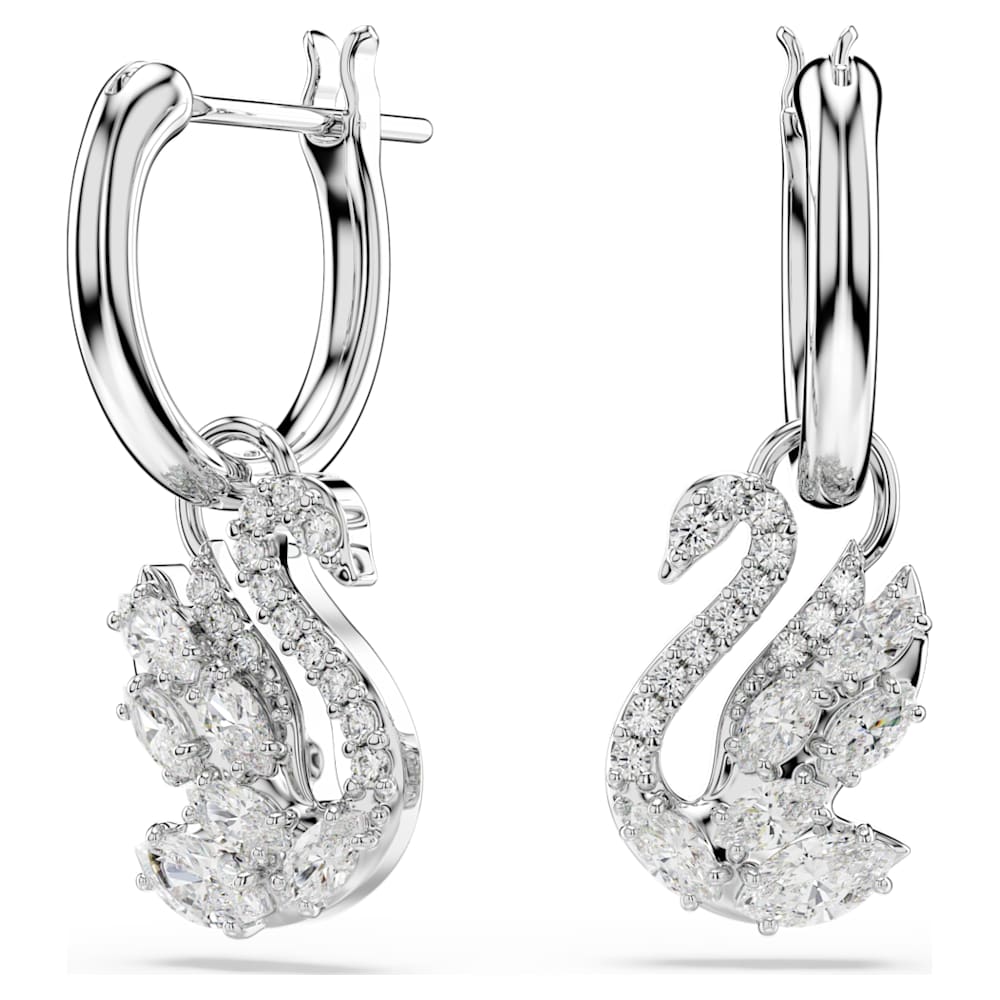 swan-drop-earrings-mixed-cuts-swan-white-rhodium-plated-swarovski-5759942 Swan drop earrings, Mixed cuts, Swan, White, Rhodium plated - Image 1
