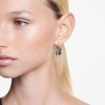 Swan drop earrings Swan, Black, 18K rose gold finish - Image 2