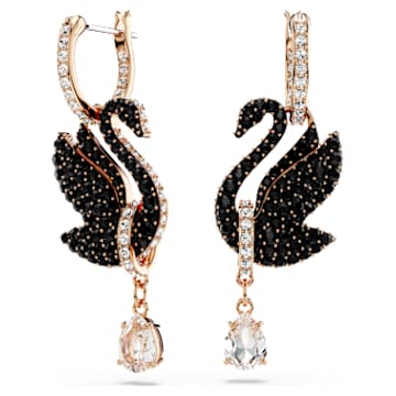 swan-drop-earrings-swan-black-18k-rose-gold-finish-swarovski-5678047 Swan drop earrings Swan, Black, 18K rose gold finish - Image 1