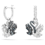 Swan drop earrings Swan, Black, Mixed metal finish