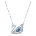 Swan necklace, Dancing swan, Blue, Rhodium plated