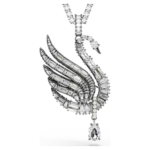 Swan pendant and brooch Swan, White, Ruthenium plated