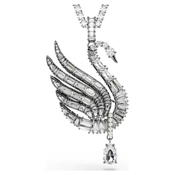 Swan pendant and brooch Swan, White, Ruthenium plated