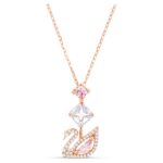 Swan pendant, Swan, Pink, 18K rose gold finish