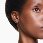 Swan stud earrings Crystal pearl, Swan, Black, 18K rose gold finish - Image 2