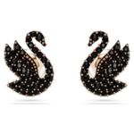 Swan stud earrings Crystal pearl, Swan, Black, 18K rose gold finish