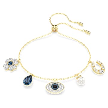 symbolica-bracelet-crystal-pearl-clover-evil-eye-and-horseshoe-blue-18k-gold-finish-swarovski-5692162 Symbolica bracelet Crystal pearl, Clover, evil eye and horseshoe, Blue, 18K gold finish - Image 1