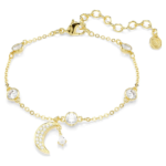 Symbolica bracelet, Round cut, Moon, White, 18K gold finish
