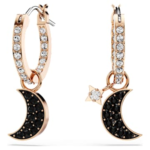 Symbolica drop earrings Moon and star, Black, 18K rose gold finish
