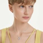 Symbolica pendant Crystal pearl, Round cut, Pavé, Horseshoe, White, Rhodium plated - Image 2