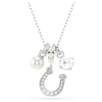 Symbolica pendant Crystal pearl, Round cut, Pavé, Horseshoe, White, Rhodium plated