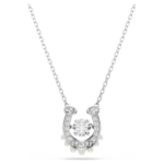 Symbolica pendant Crystal pearl, Round cut, Pavé, Horseshoe, White, Rhodium plated