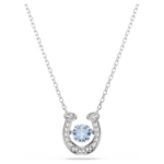 Symbolica pendant Round cut, Pavé, Horseshoe, Blue, Rhodium plated