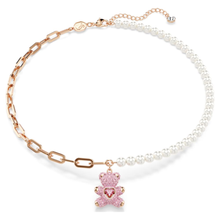 Teddy pendant, Crystal pearl, Bear, Pink, 18K rose gold finish