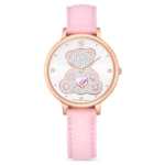 Teddy watch Swiss Made, Leather strap, Pink, Rose gold-tone finish