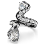 The Vienna Collection open ring Feather, White, Ruthenium plated