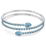 Twisty cuff Mixed cuts, Blue, Rhodium plated