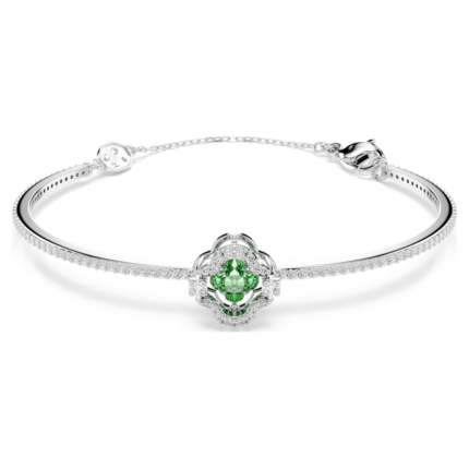 Una Angelic bangle, Mixed cuts, Green, Rhodium plated