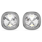 Una Angelic clip earrings, Cushion cut, White, Ruthenium plated