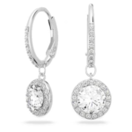 Una Angelic drop earrings Round cut, White, Rhodium plated