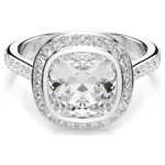 Una Angelic halo ring, Cushion cut, White, Rhodium plated