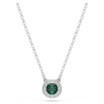 Una Angelic pendant, Round cut, Green, Rhodium plated