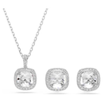 Una Angelic set Cushion cut, White, Rhodium plated