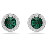 Una Angelic stud earrings Round cut, Green, Rhodium plated