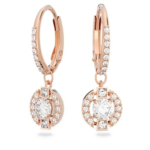Una drop earrings Round cut, Pavé, White, 18K rose gold finish