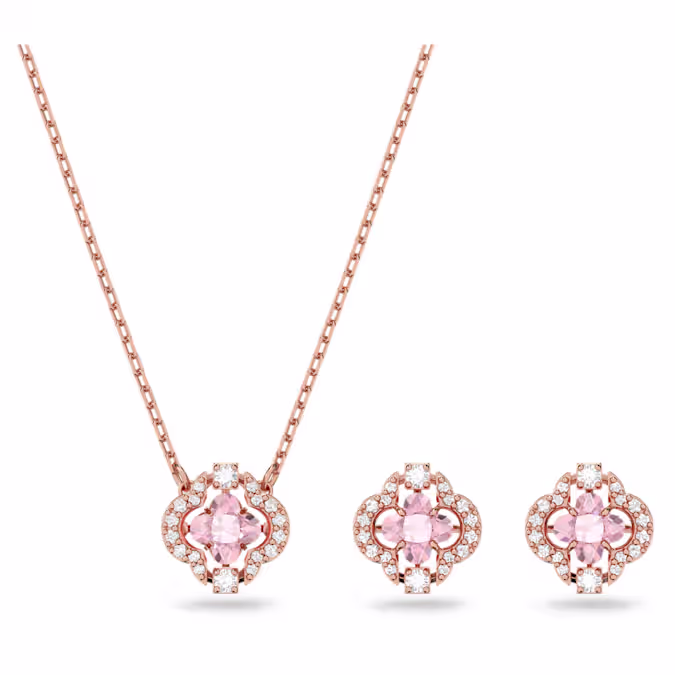 Una set Mixed cuts, Clover, Pink, 18K rose gold finish