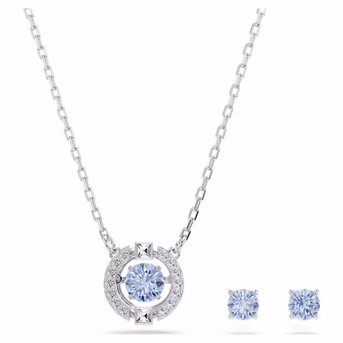 una-set-round-cut-blue-rhodium-plated-swarovski-5480485-1 Una set Round cut, Blue, Rhodium plated - Image 1