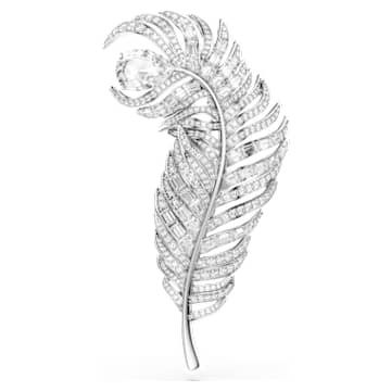 vienna-brooch-mixed-cuts-feather-white-rhodium-plated-swarovski-5741558 Vienna brooch Mixed cuts, Feather, White, Rhodium plated - Image 1