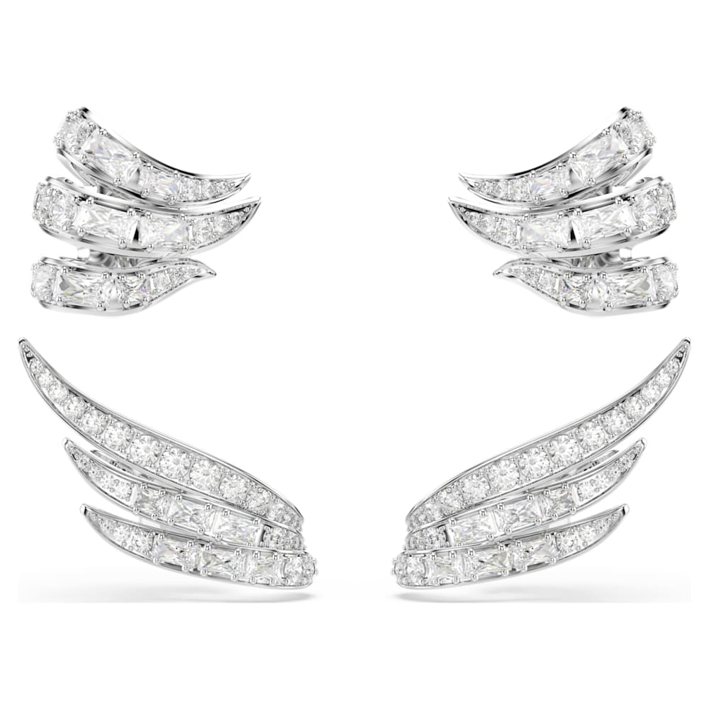 vienna-ear-cuffs-mixed-cuts-swan-white-rhodium-plated-swarovski-5749071 Vienna ear cuffs, Mixed cuts, Swan, White, Rhodium plated - Image 1