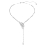 Vienna Y necklace, Mixed cuts, Feather, White, Rhodium plated