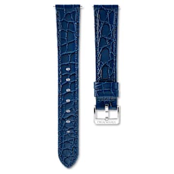 watch-strap-16-mm-0.63-width-leather-with-stitching-blue-stainless-steel-swarovski-5698093 Watch strap 16 mm (0.63") width, Leather with stitching, Blue, Stainless steel - Image 1