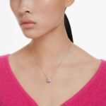 Bella V pendant Round cut, Pink, Rhodium plated - Image 2
