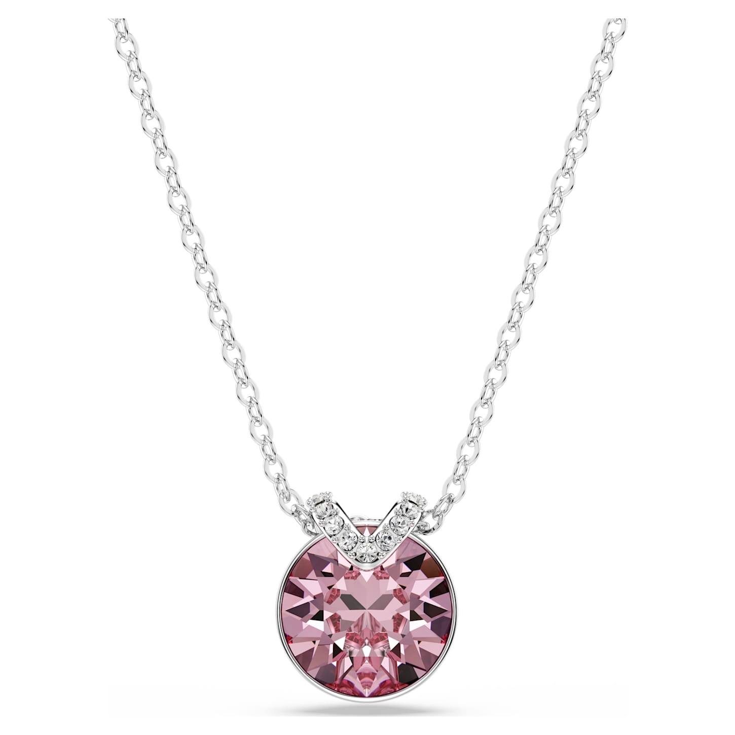 Bella V pendant Round cut, Pink, Rhodium plated