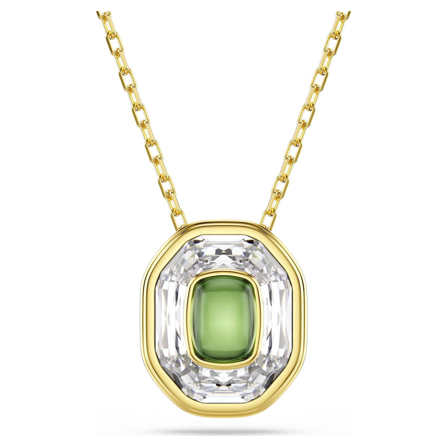 Chroma pendant Octagon cut, Green, 18K gold finish