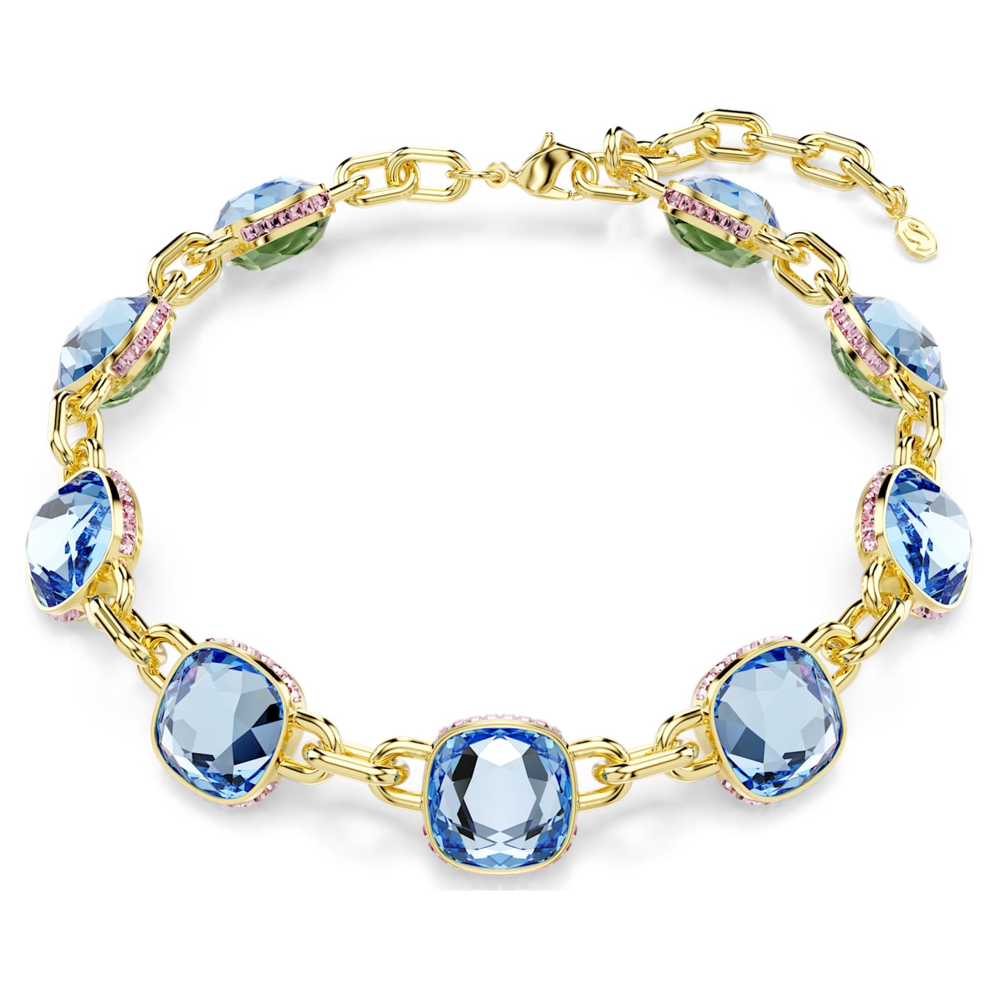 Chroma Tennis necklace Cushion cut, Multicoloured, 18K gold finish