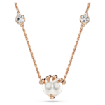 Dragon & Phoenix pendant Crystal pearls, Dragon’s claw, White, 18K rose gold finish
