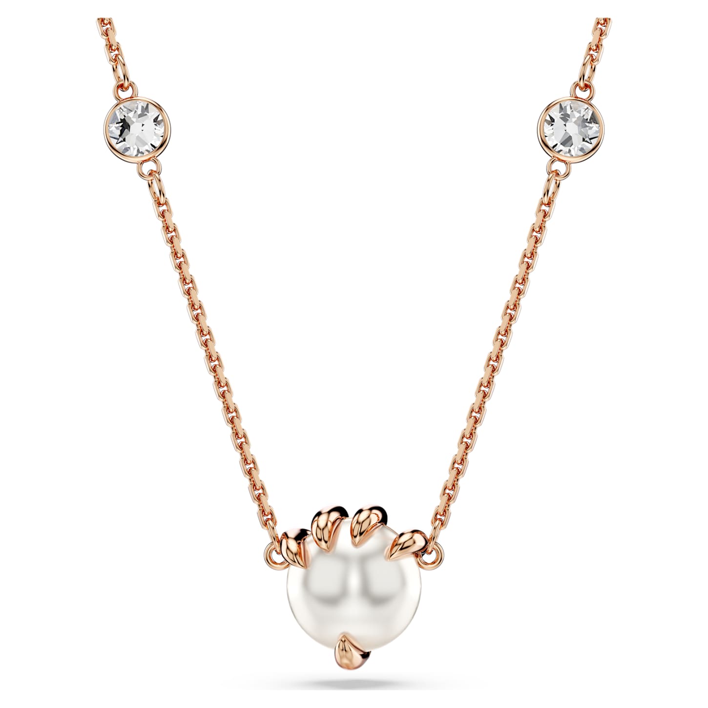 Dragon & Phoenix pendant Crystal pearls, Dragon’s claw, White, 18K rose gold finish