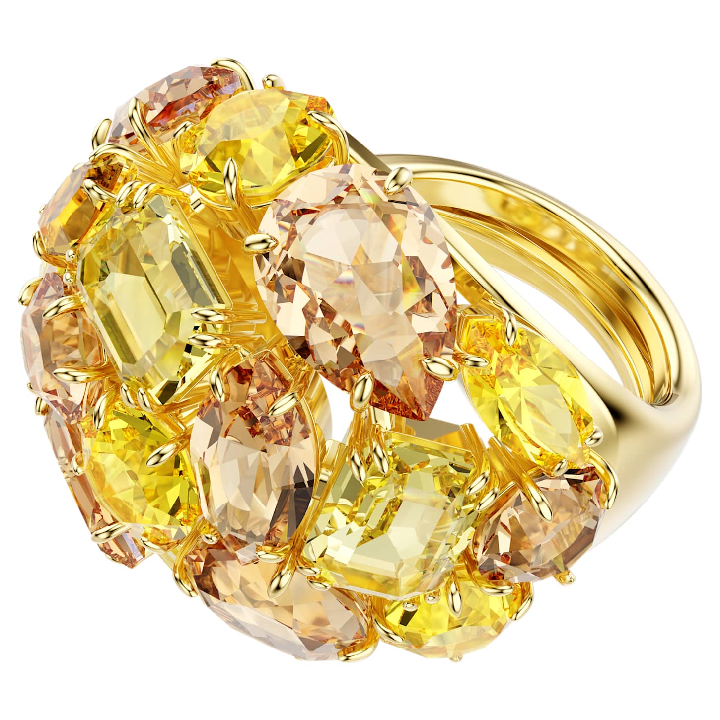 Gema cocktail ring Mixed cuts, Yellow, 18K gold finish