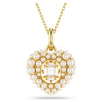 Hyperbola pendant Crystal pearl, Heart, White, Gold-tone plated