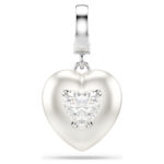 Idyllia charm Mixed cuts, Pearl-coloured coating, Heart, White, Rhodium plated