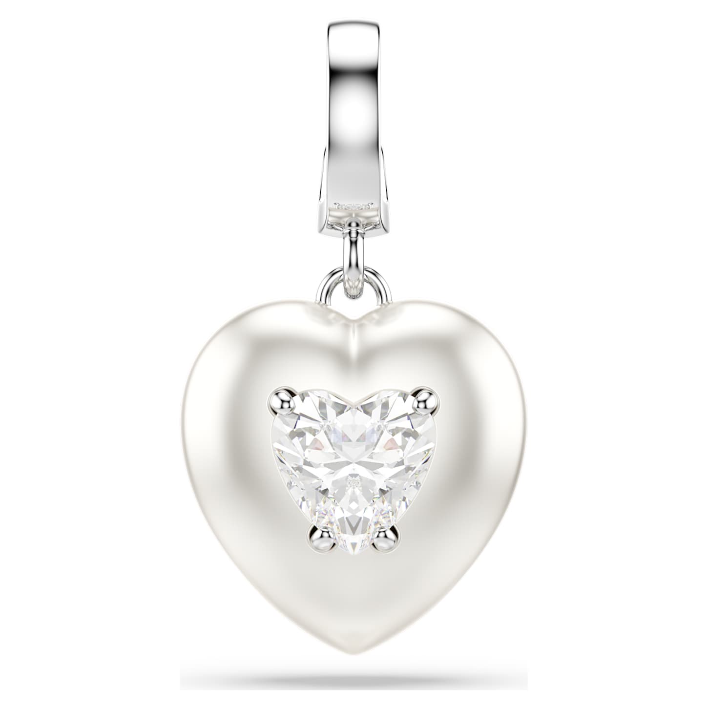 Idyllia charm Mixed cuts, Pearl-coloured coating, Heart, White, Rhodium plated